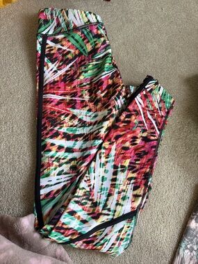 Express Multicolor Tropical-Print Leggings - Green, Pink, Orange